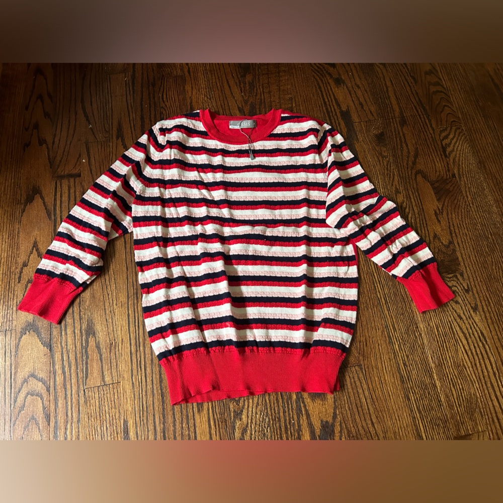 Oasis striped 3/4 sleeve sweater size medium-NWOT
